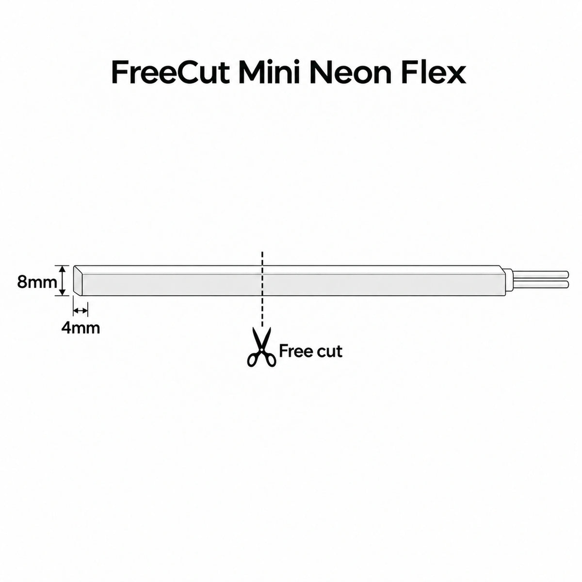 House of LEDs — FreeCut mini neon flex 4x8mm cutting diagram showing freely cut silicone LED strip