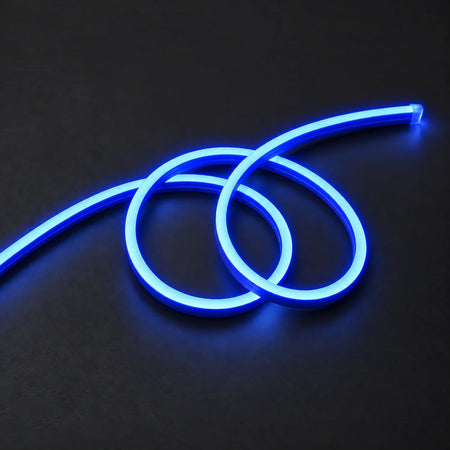 House of LEDs blue 8×16mm 220–240V neon flex in a double-loop arrangement on dark charcoal