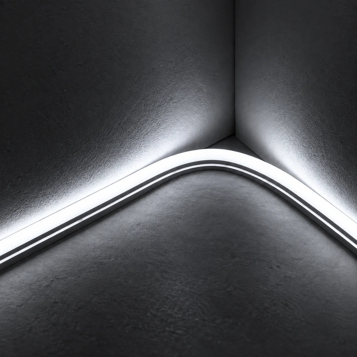 House of LEDs 8×16mm 220–240V cool white neon flex illuminating a curved inside corner