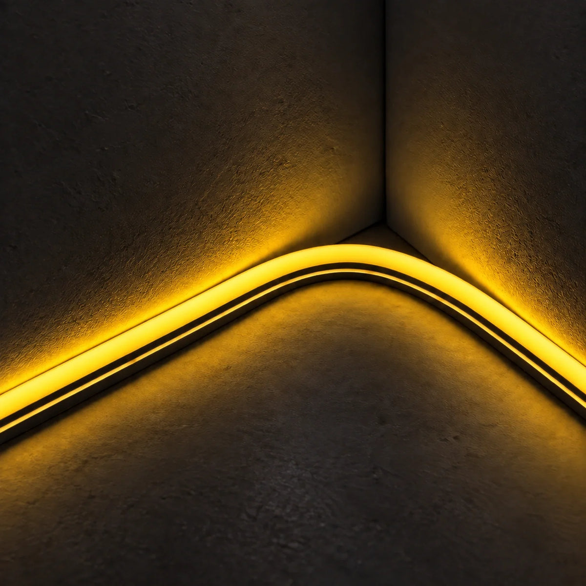 House of LEDs 8×16mm 220–240V golden neon flex illuminating a curved inside corner