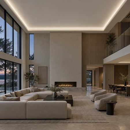 Illustrative House of LEDs natural 4000k 8×16mm neon flex installed in large-room ceiling coving