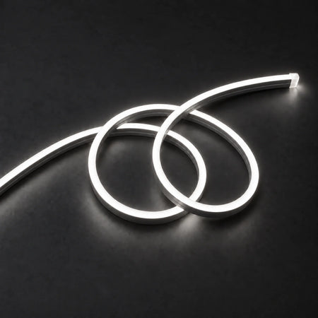 House of LEDs natural 4000k 8×16mm 220–240V neon flex in a double-loop arrangement on dark charcoal