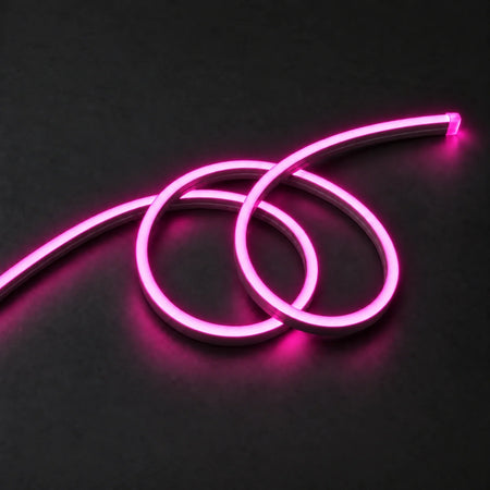 House of LEDs pink 8×16mm 220–240V neon flex in a double-loop arrangement on dark charcoal