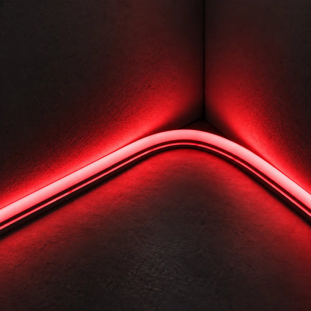 House of LEDs 8×16mm 220–240V red neon flex illuminating a curved inside corner