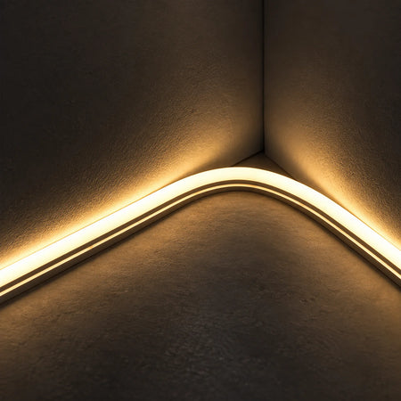 House of LEDs 8×16mm 220–240V warm 2900k neon flex illuminating a curved inside corner