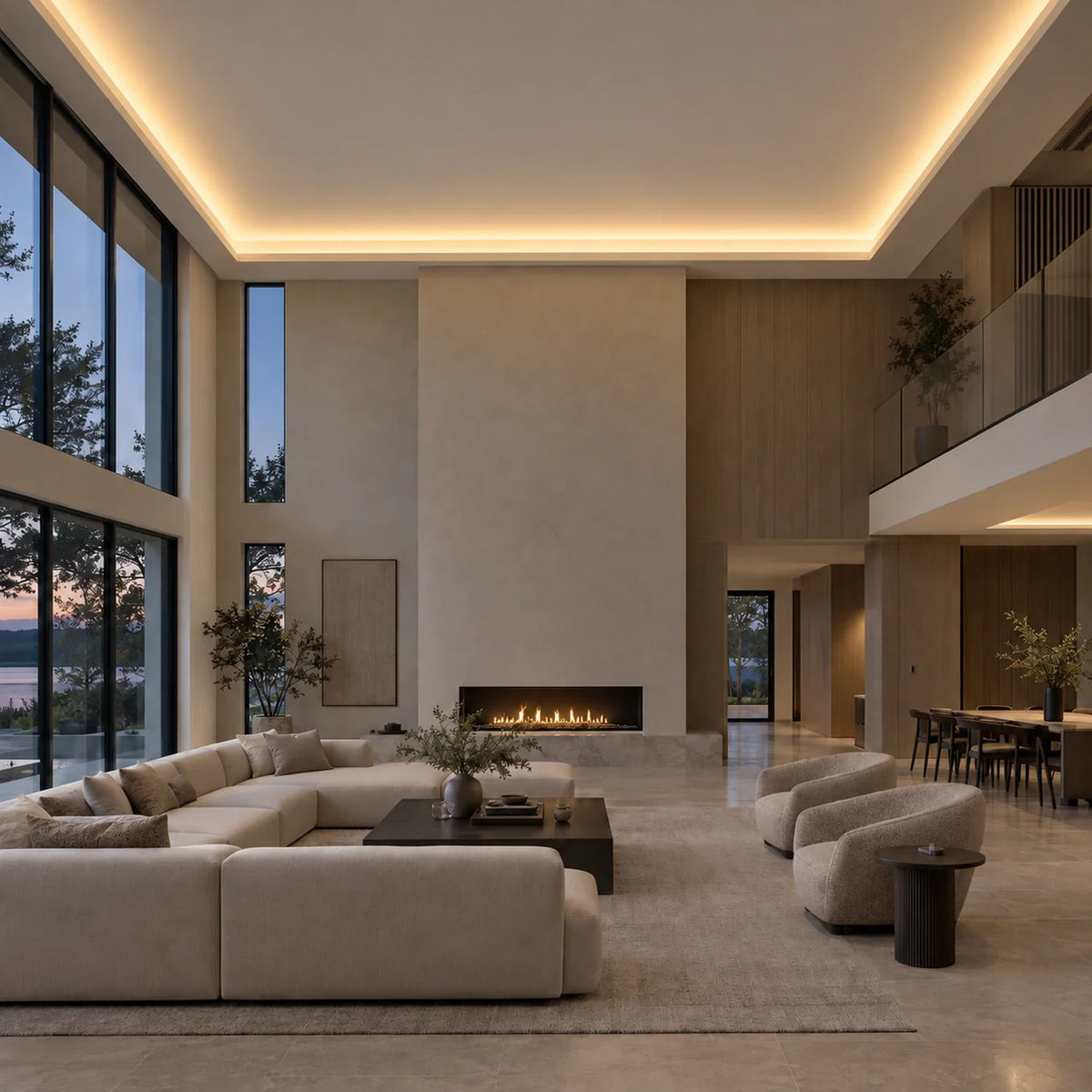 Illustrative House of LEDs warm 2900k 8×16mm neon flex installed in large-room ceiling coving