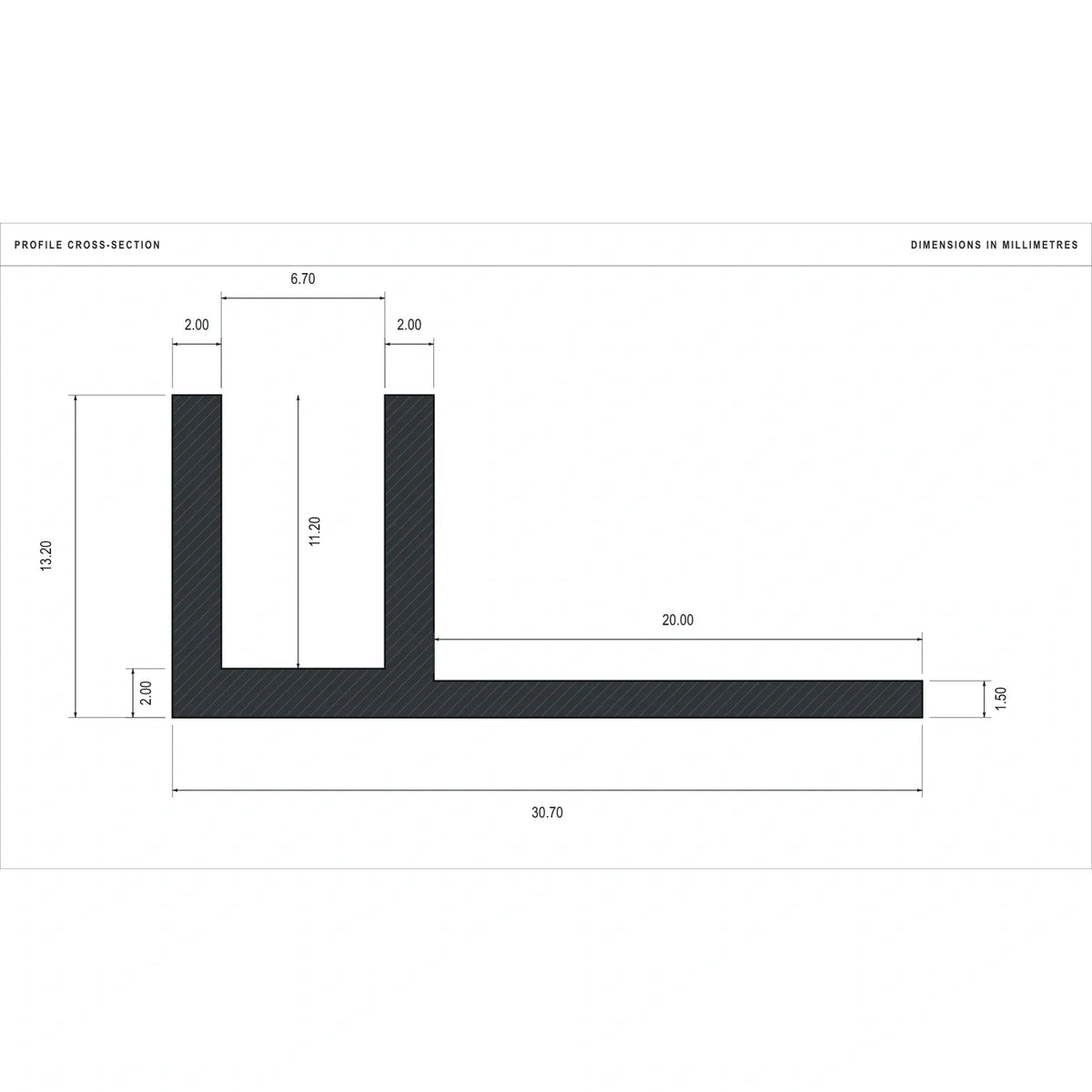 Close cross-section dimensions for LED Neon Flex Profile 6 × 12 mm tile-in channel
