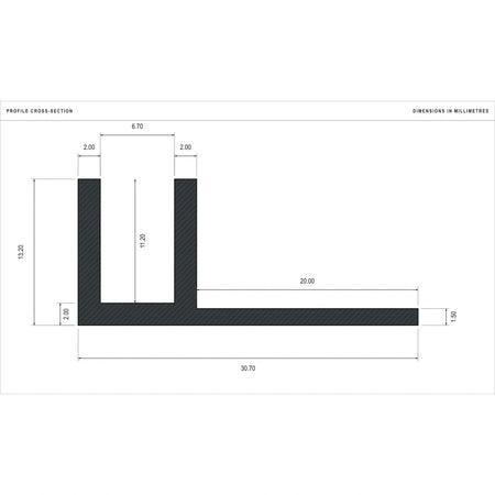 Close cross-section dimensions for LED Neon Flex Profile 6 × 12 mm tile-in channel