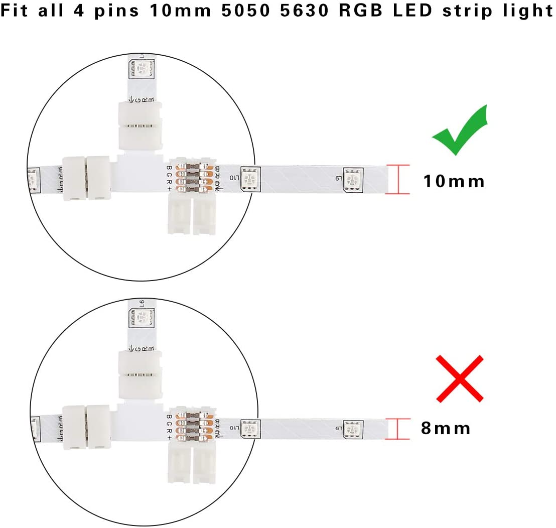 LED Strip Accessories 5pcs L Shape PCB RGB Connectors 4 pin 10mm - House of LEDS