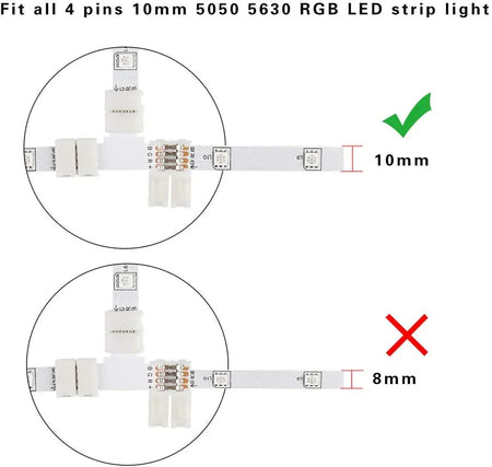 LED Strip Accessories 5pcs L Shape PCB RGB Connectors 4 pin 10mm — view 2 — House of LEDs UK