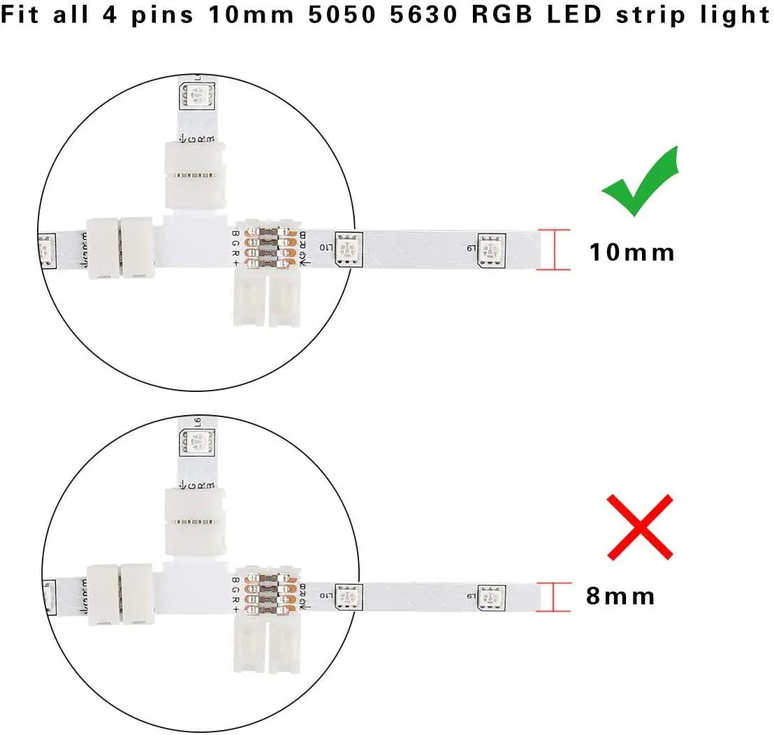 LED Strip Accessories 5pcs T-Shape PCB RGB Connectors 4 pin 10mm — view 4 — House of LEDs UK