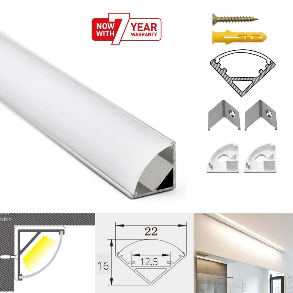 LED Strip Aluminium Corner Profile Milky Cover Cabinet LED Corner Profile 16x16mm - House of LEDs