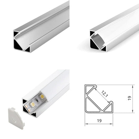 LED Strip Aluminium Corner Profile Milky Cover Cabinet LED Corner Profile 19x19mm — view 3 — House of LEDs UK