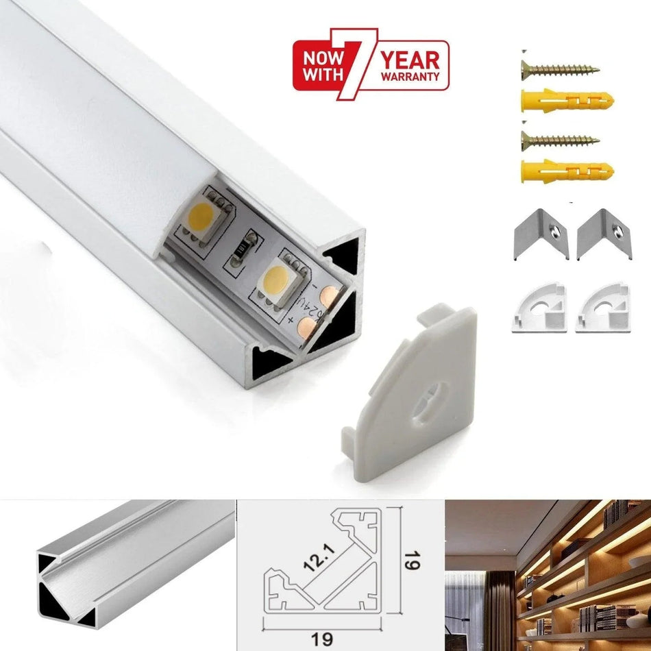LED Strip Aluminium Corner Profile Milky Cover Cabinet LED Corner Profile 19x19mm — House of LEDs UK