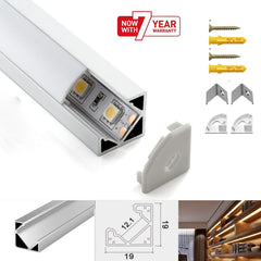 LED Strip Aluminium Corner Profile Milky Cover Cabinet LED Corner Profile 19x19mm - House of LEDS