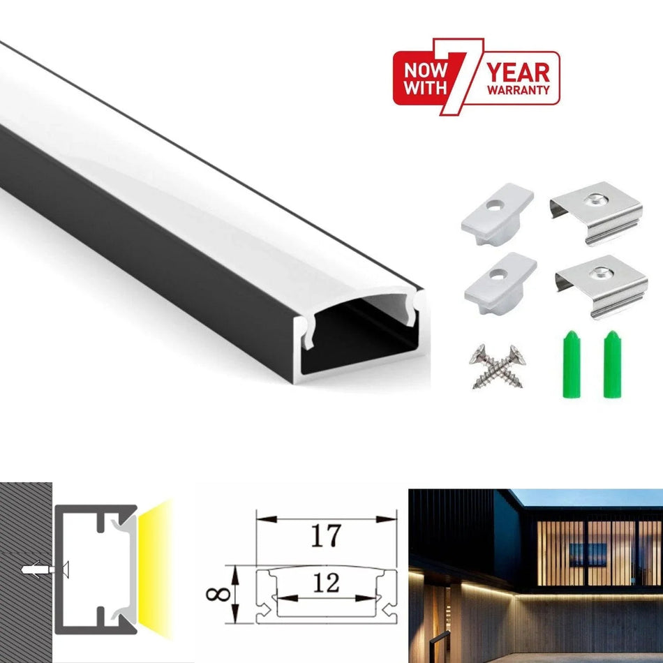 LED Strip Aluminium Profile Channel Milky Cover Cabinet Aluminium Black — House of LEDs UK