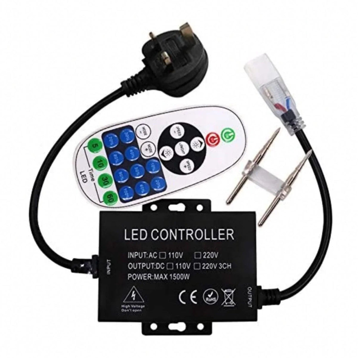 LED Strip Light 220V 240V SMD 2835 120LEDs/m 23-Key RF Remote Control 1500W Dimmer Transformer for Brightness Adjustment — House of LEDs UK