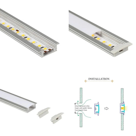 LED Strip Light Aluminium Recessed Profile Milky Cover Cabinet LED Channel — view 4 — House of LEDs UK