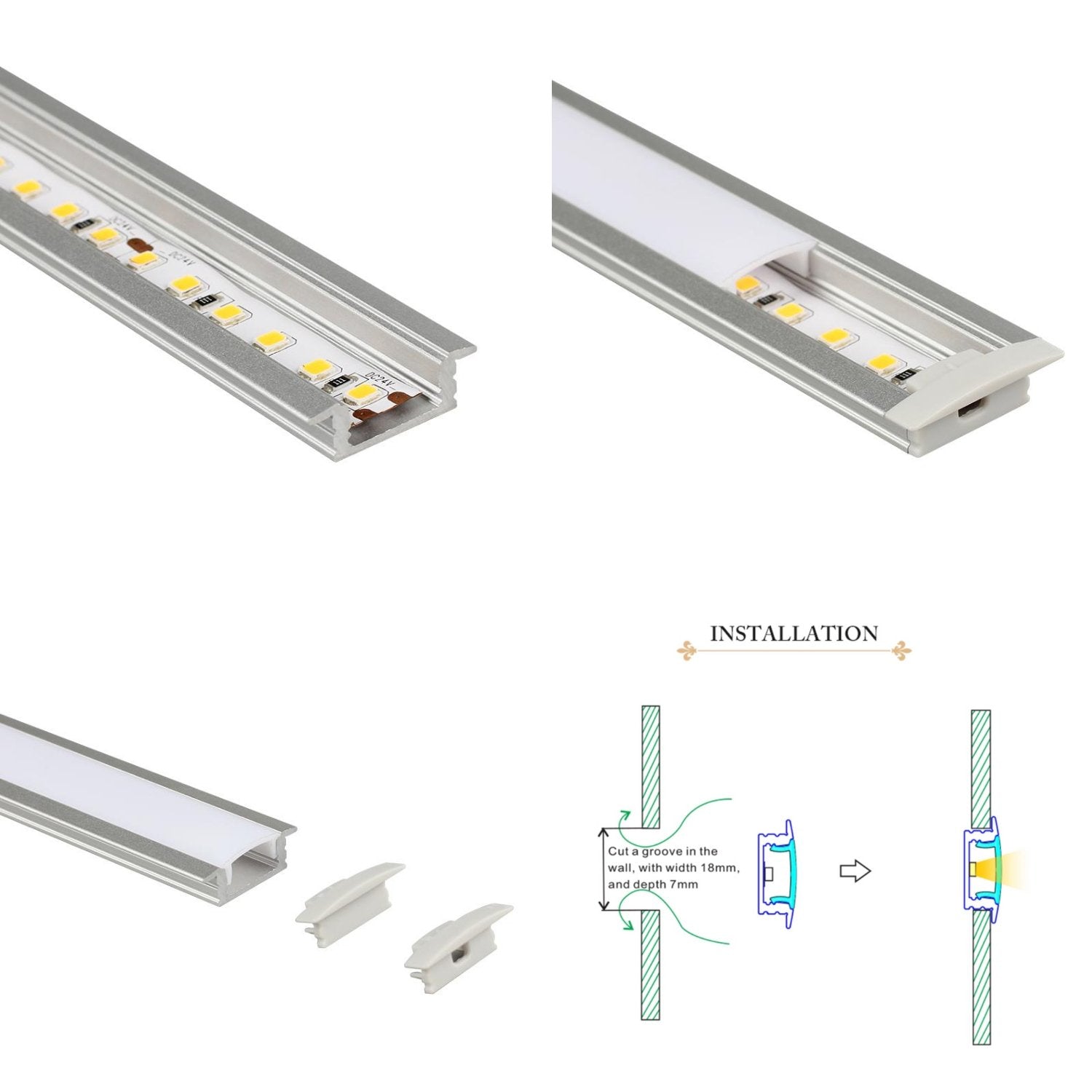 LED Strip Light Aluminium Recessed Profile Milky Cover Cabinet LED Channel - House of LEDS