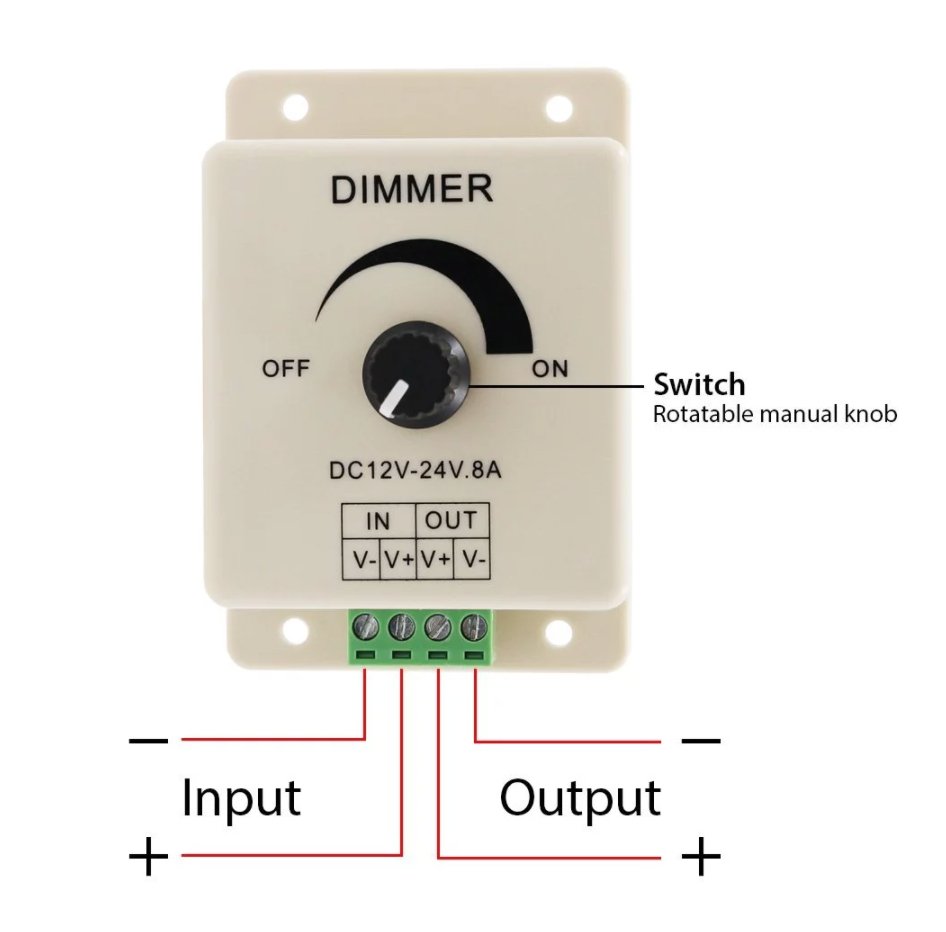 LED Strip & Neon Flex Dimmer Switch DC 12V 24V 8A Adjustable Brightness Single Colour - House of LEDS