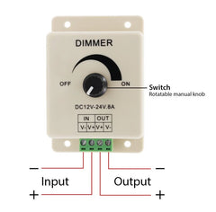 LED Strip & Neon Flex Dimmer Switch DC 12V 24V 8A Adjustable Brightness Single Colour - House of LEDS