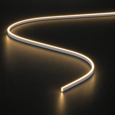 3x6mm mini LED neon flex in warm white 3000K, S curve on a dark surface — illustration