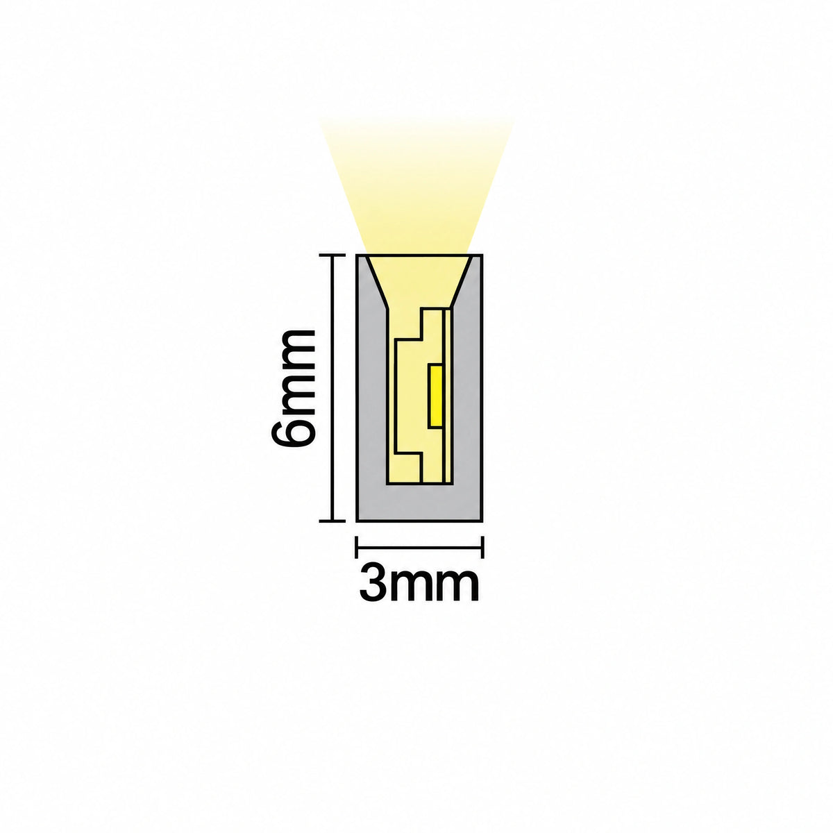 3x6mm mini neon flex dimension diagram, 3mm width and 6mm height