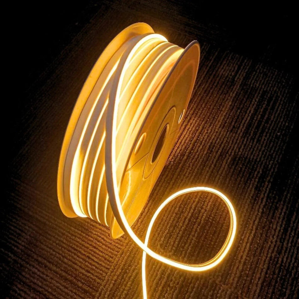 Mini Warm White Neon Flex 12V 6x12mm 120LEDs/m IP65 50 Metre Roll — House of LEDs UK