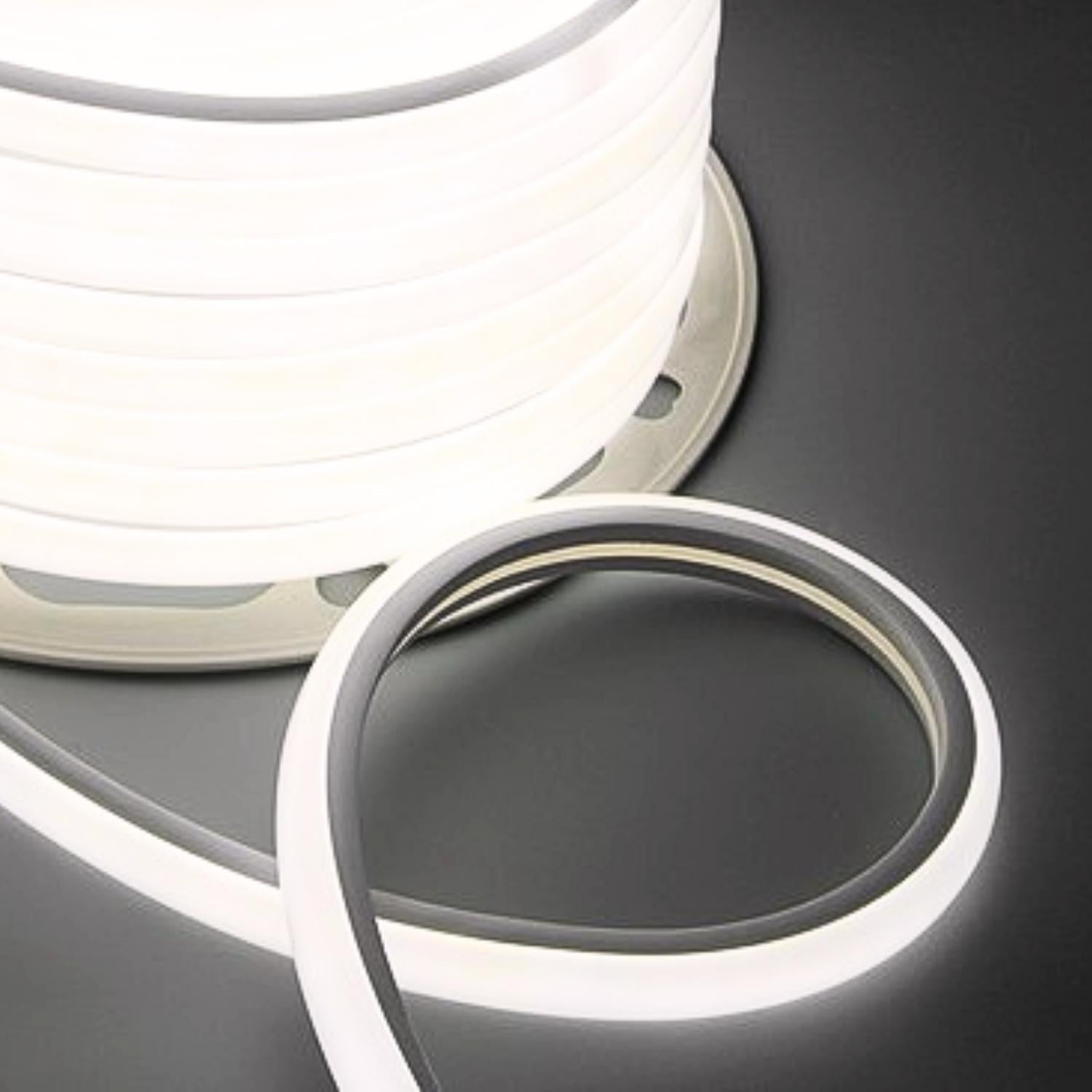 Natural White LED Neon Flex 16x16mm D Shape Vertical Bending 120LEDs/m 220V 240V IP65 with UK Plug - House of LEDS