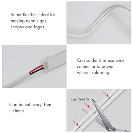 Natural White Neon Flex 4000K 12V 8x16mm IP65 Waterproof 1cm Cut - House of LEDS