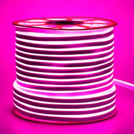 Pink LED Neon Flex 220V 240V 8x16mm 120LEDs/m IP67 Waterproof with UK Plug - ATOM LED