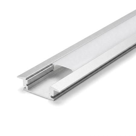 Silver 2 metre 25x7mm recessed aluminium LED profile opal cover