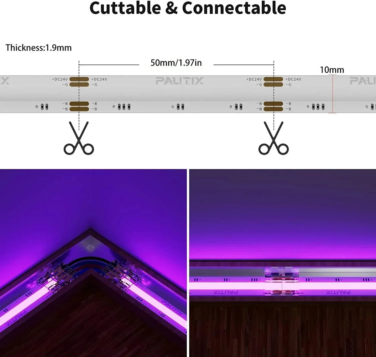 RGB COB LED Strip 24V IP20 non-Waterproof 576 LEDs/m 8mm wide — view 12 — House of LEDs UK