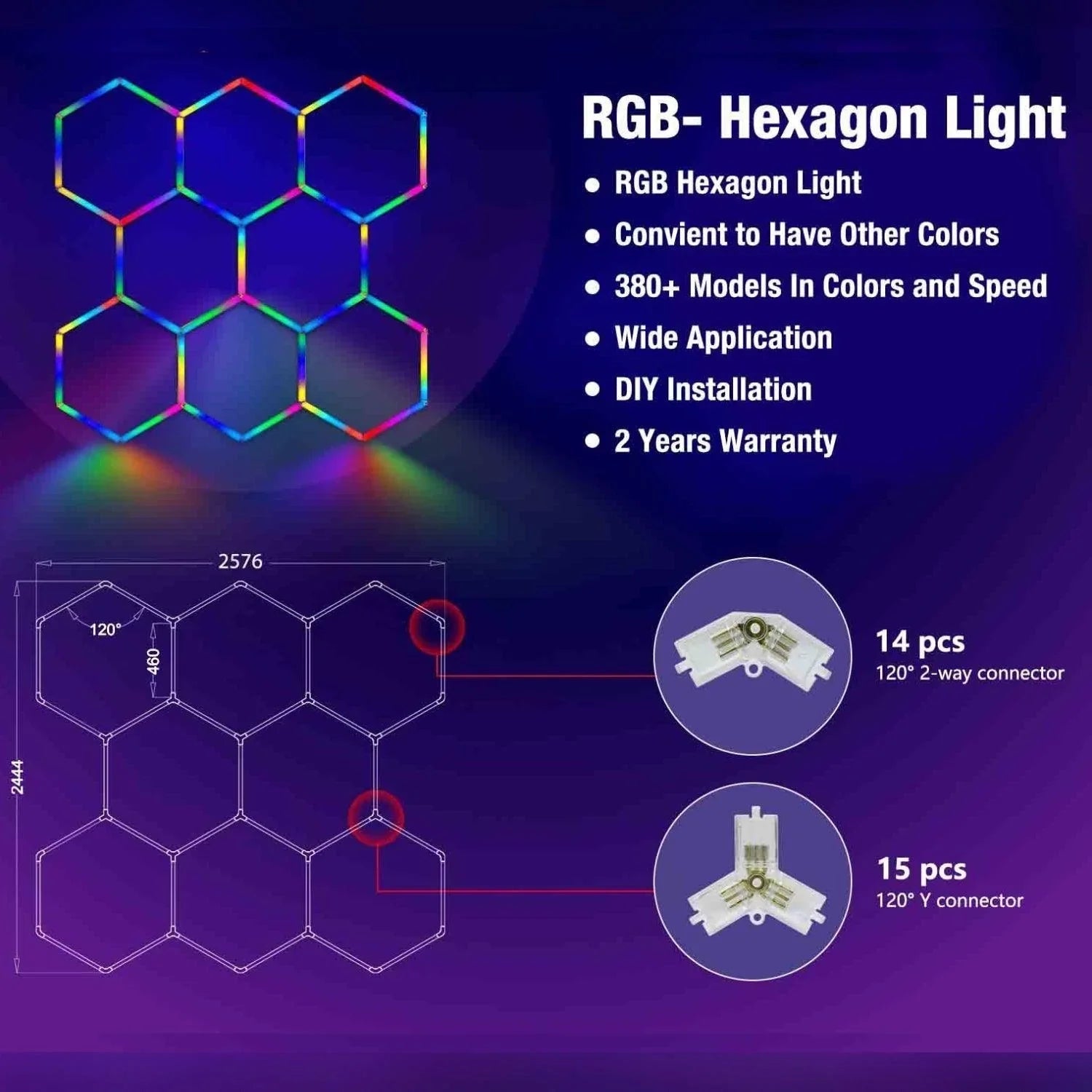 RGB Hexagrid LED Hexagon Ultrabright LED Multicolour Hex Lights - Eight Hex Grid — view 13 — House of LEDs UK