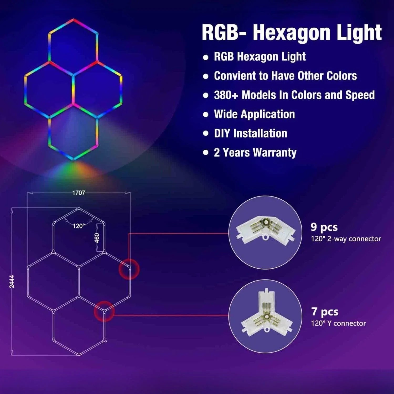 RGB Hexagrid LED Hexagon Ultrabright LED Multicolour Hex Lights - Four Hex Grid — view 3 — House of LEDs UK