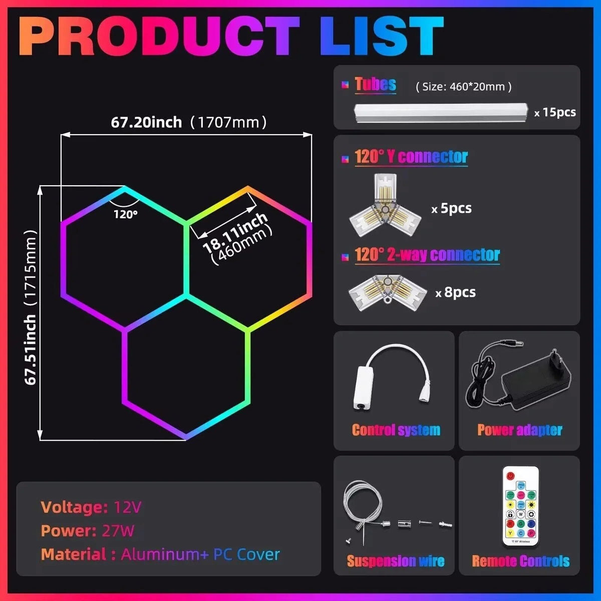 RGB Hexagrid LED Hexagon Ultrabright LED Multicolour Hex Lights - Three Hex Grid — view 2 — House of LEDs UK