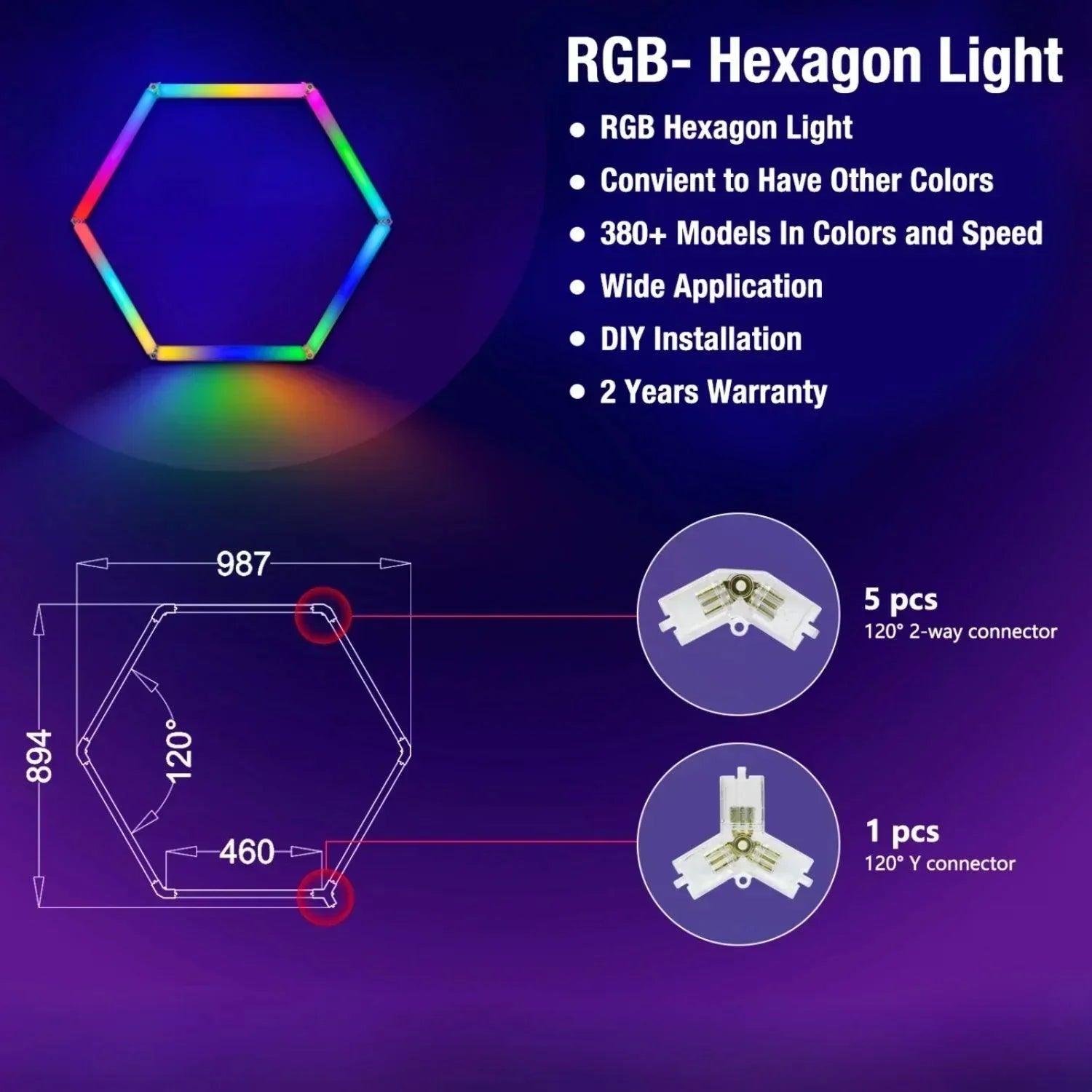 RGB Hexagrid LED Hexagon Ultrabright LED Multicolour Hex Lights - Three Hex Grid — view 5 — House of LEDs UK