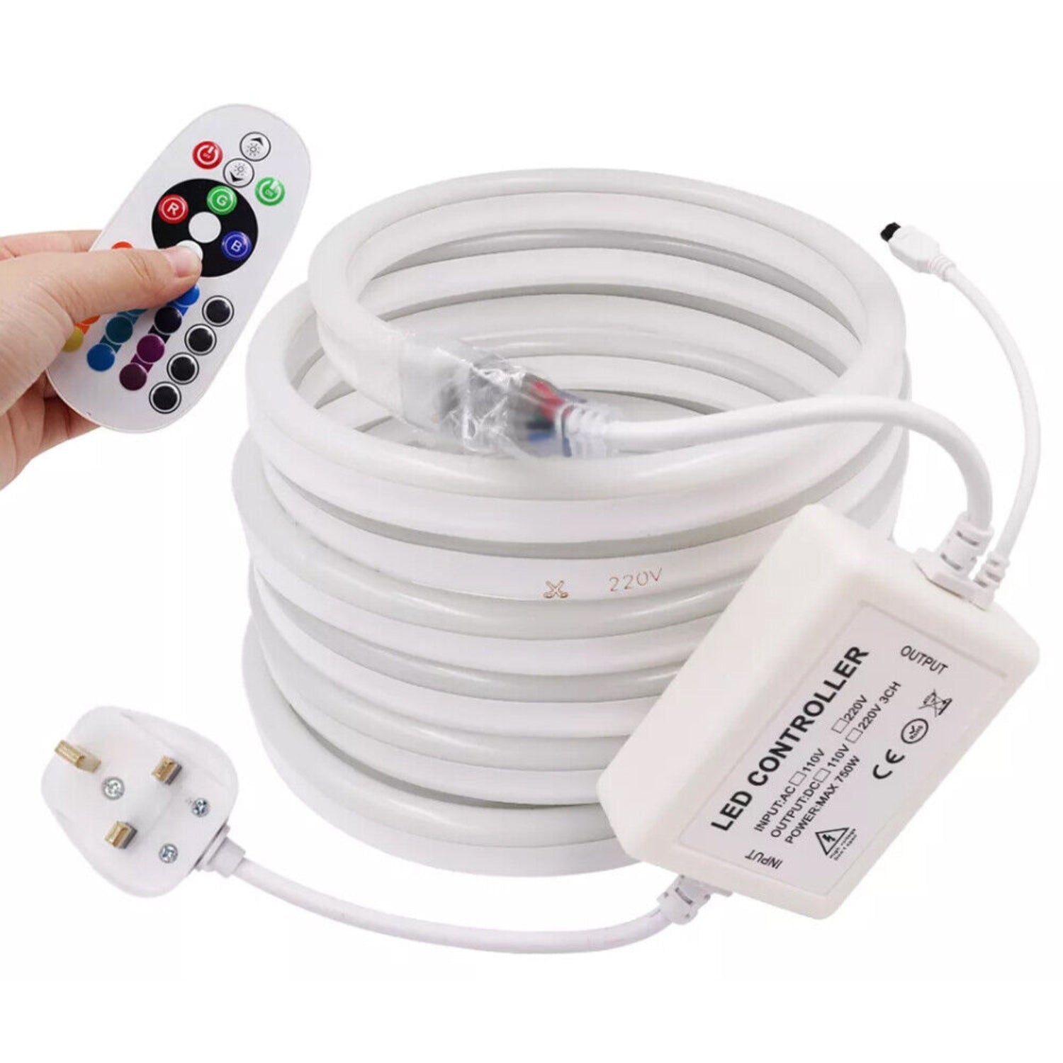 RGB LED Neon Flex 220V 240V 16x16mm Vertical Bending IP65 Dimmable Remote Kit - House of LEDS