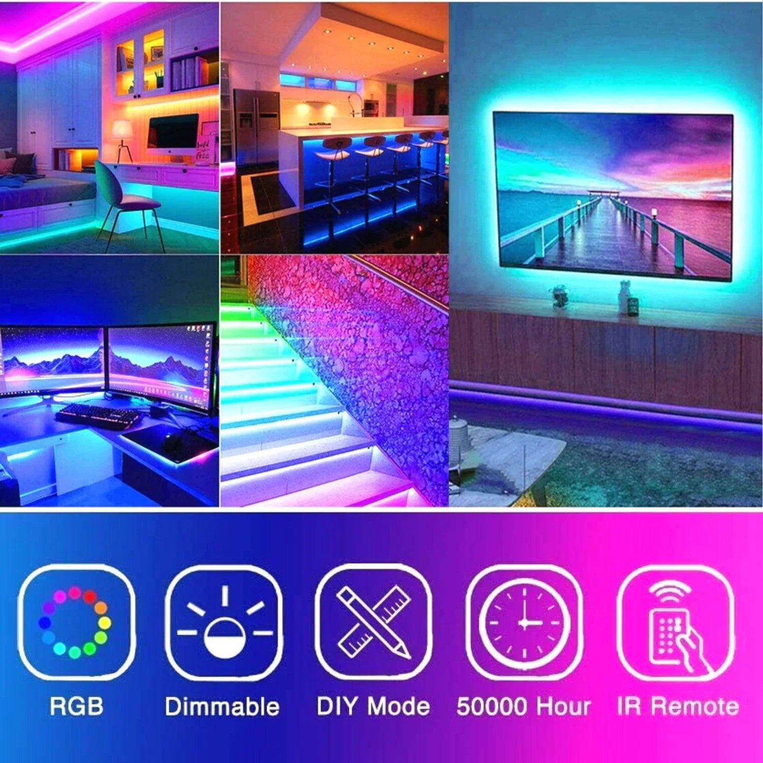 RGB LED Strip 12V 5050 12V IP20 Non Waterproof 300LED 10 Metre Kit — view 6 — House of LEDs UK