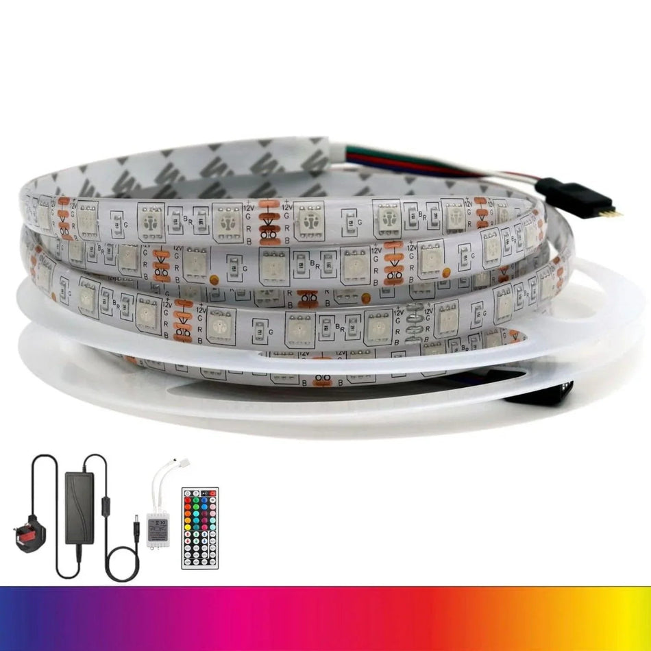 RGB LED Strip 12V 5050 IP20 Non-Waterproof 60LED/m 5 metre Kit — House of LEDs UK