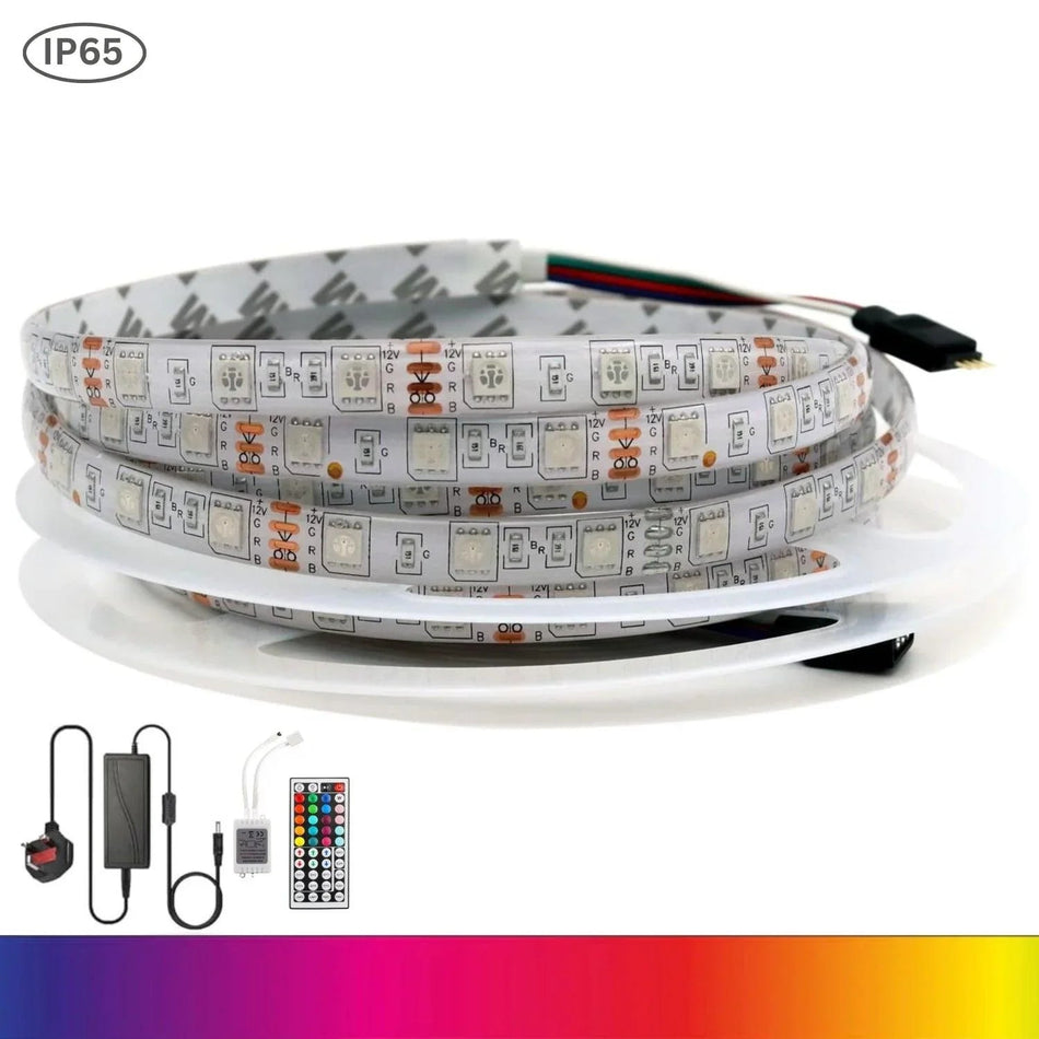 RGB LED Strip 12V IP65 Waterproof 60LED/m 5 metre Kit — House of LEDs UK