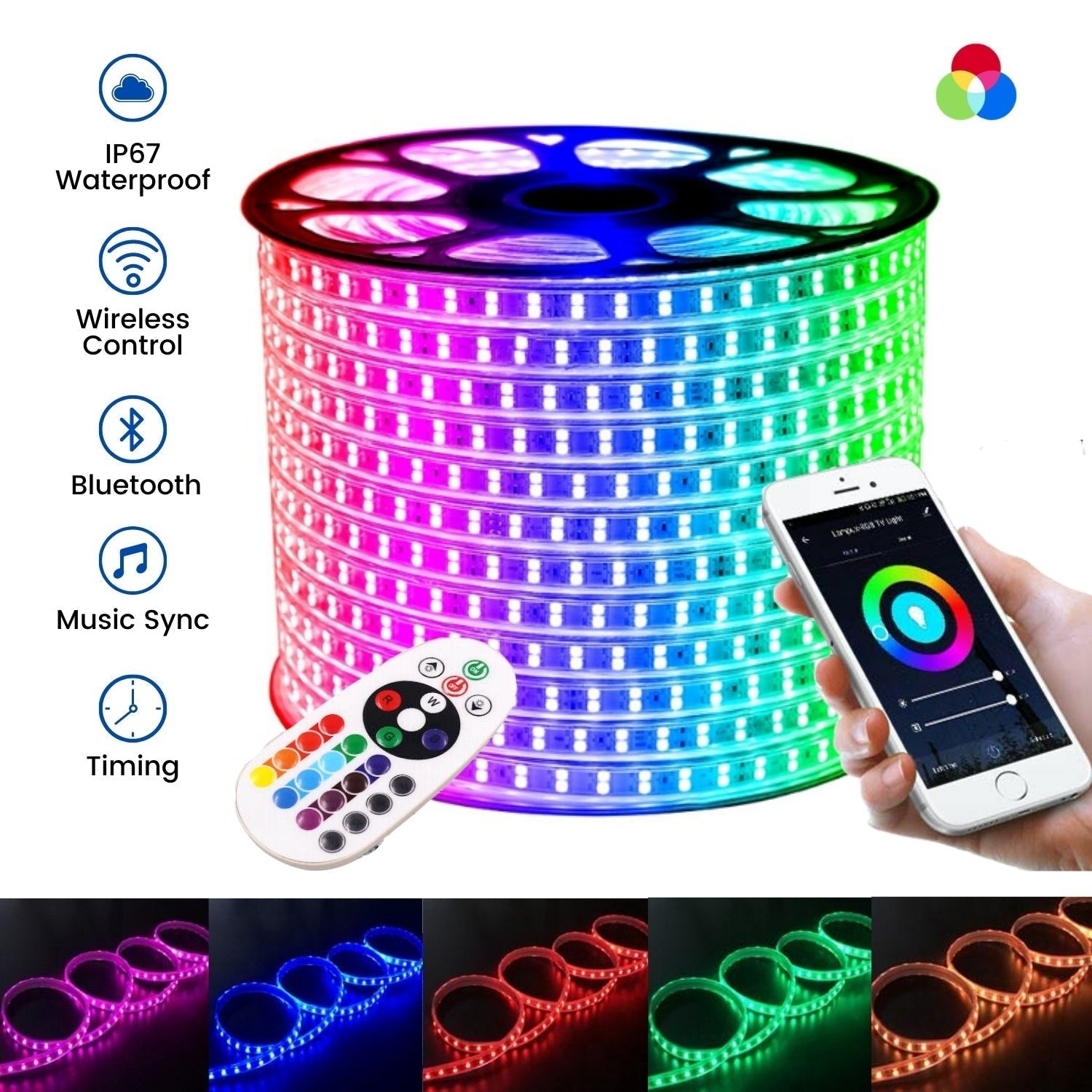 RGB LED Strip 220V 240V 120 LEDs/m IP65 Waterproof WIFI App Control Work With Google & Alexa - House of LEDS