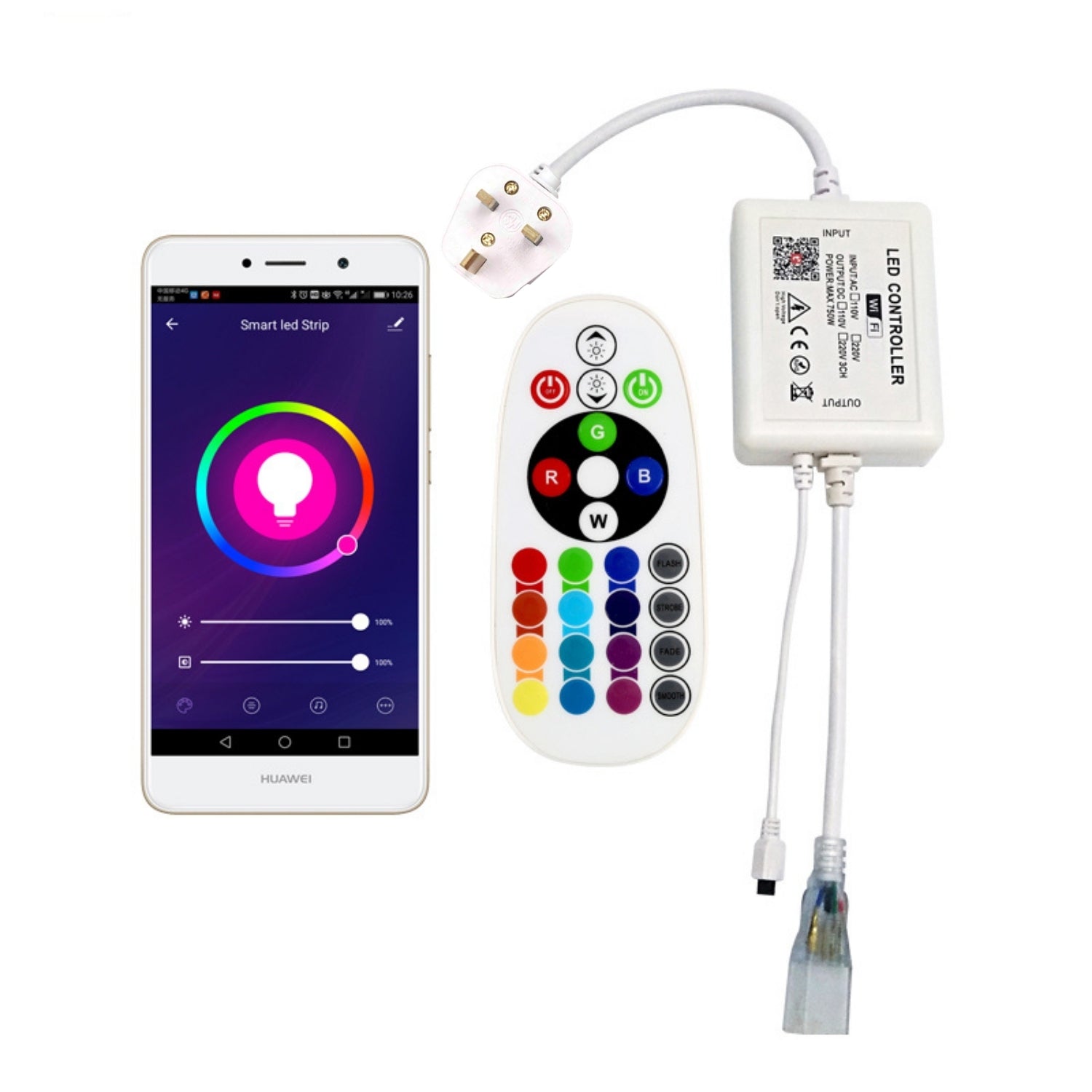 RGB LED Strip 220V 240V 120LEDs/m WiFi Tuya APP LED controller with 24key Remote - House of LEDS