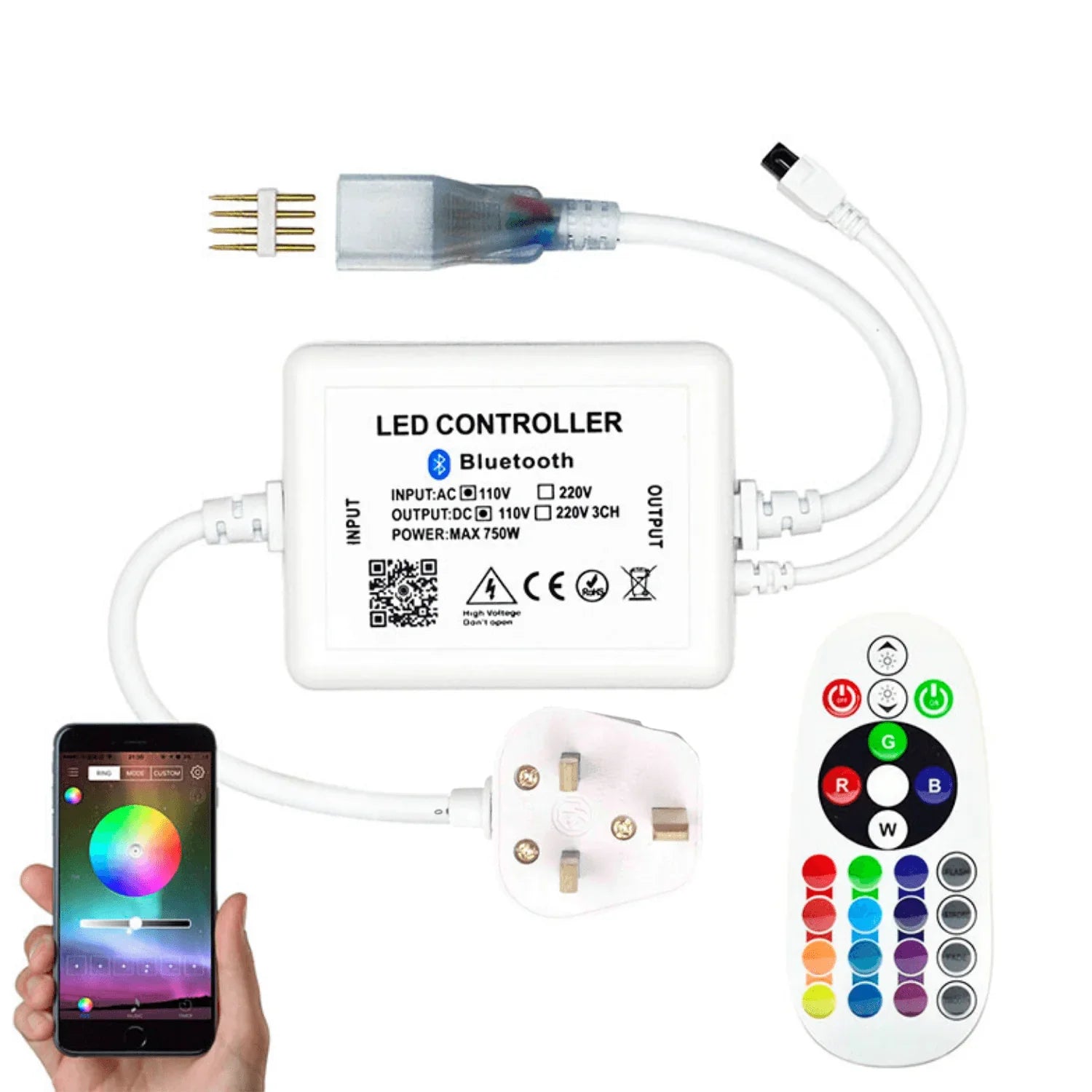 RGB LED Strip 220V 240V 144 LEDs/m IP65 Wireless Bluetooth App Control with Remote - House of LEDS