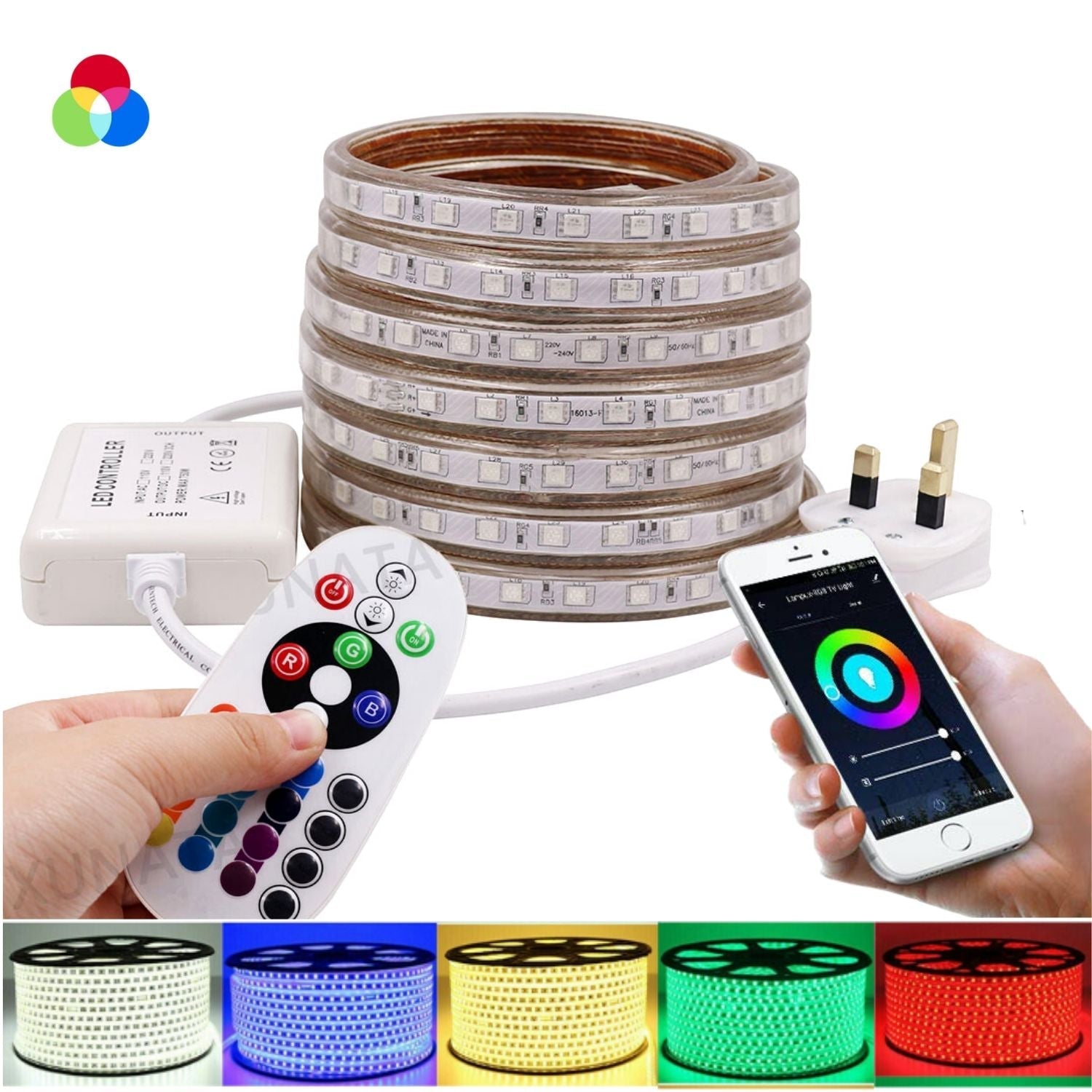 RGB LED Strip 220V 240V 60LEDs/m IP65 Wireless Bluetooth App Control with Remote - House of LEDS