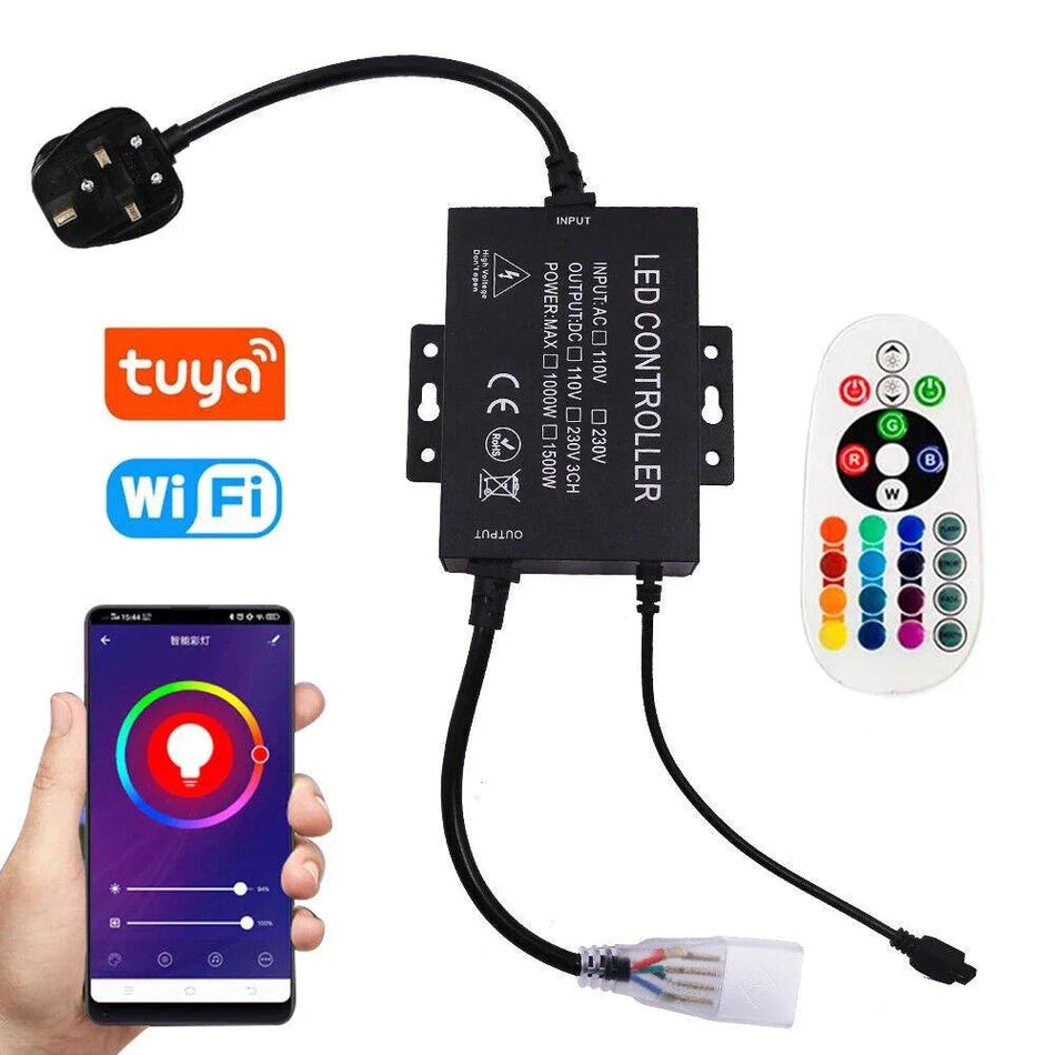 RGB LED Strip 220V 240V 60LEDs/m WIFI Controller with Remote Works with Google Home & Alexa — House of LEDs UK