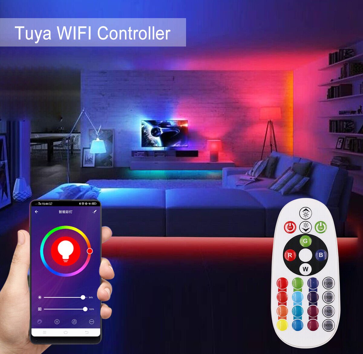 RGB LED Strip 220V 240V 60LEDs/m WIFI Controller with Remote Works with Google Home & Alexa - House of LEDS