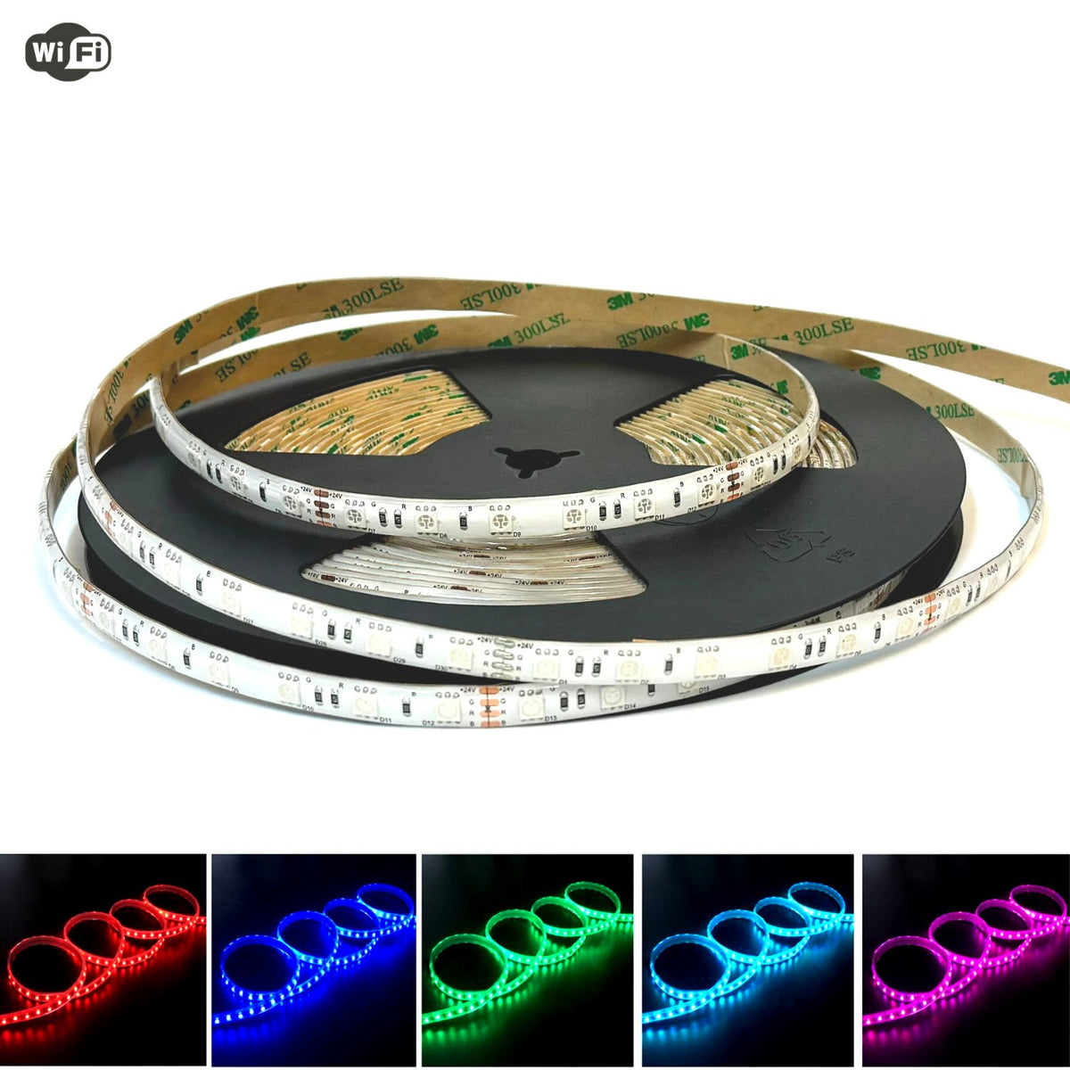 RGB LED Strip 24V 10 Metre One Length IP65 Waterproof 60LED/m with WIFI App Control to work with Google & Alexa Kit - House of LEDS