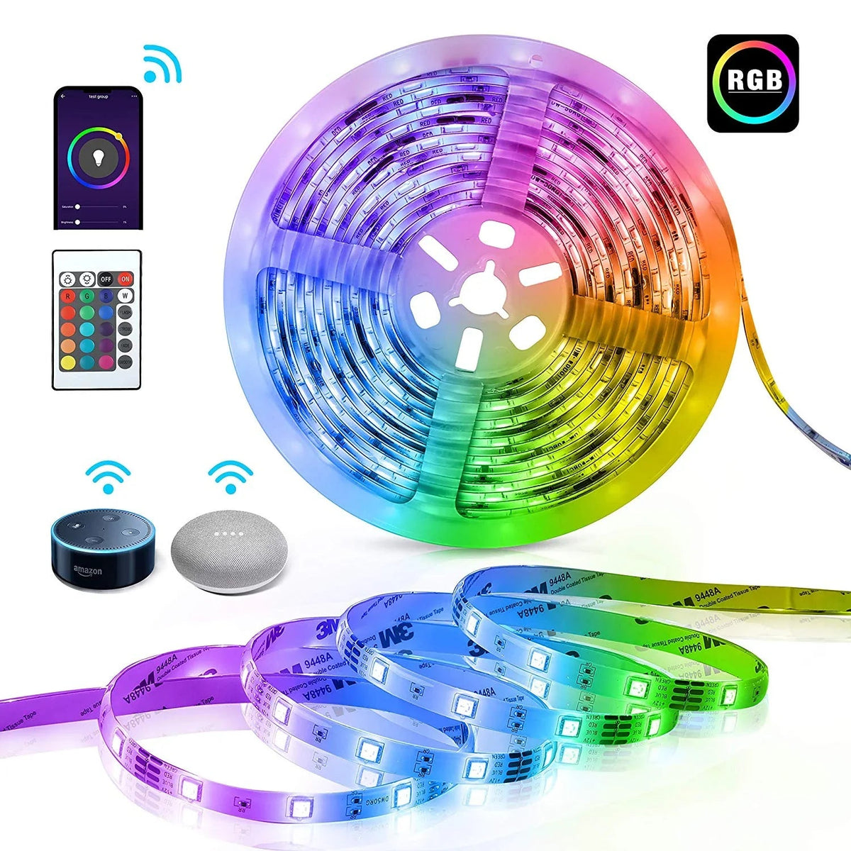 RGB LED Strip 5050 12V WiFi Control RGB LED Strip IP67 Waterproof 300LEDs 5m Full Kit Compatible with Alexa and Google Home - House of LEDS