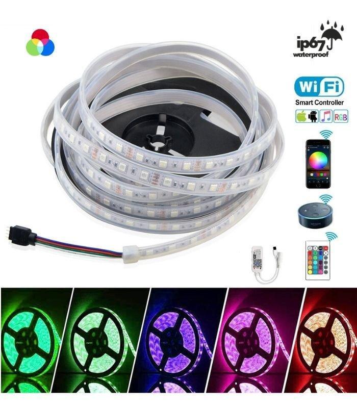RGB LED Strip 5050 12V WiFi Control RGB LED Strip IP67 Waterproof 300LEDs 5m Full Kit Compatible with Alexa and Google Home — view 3 — House of LEDs UK